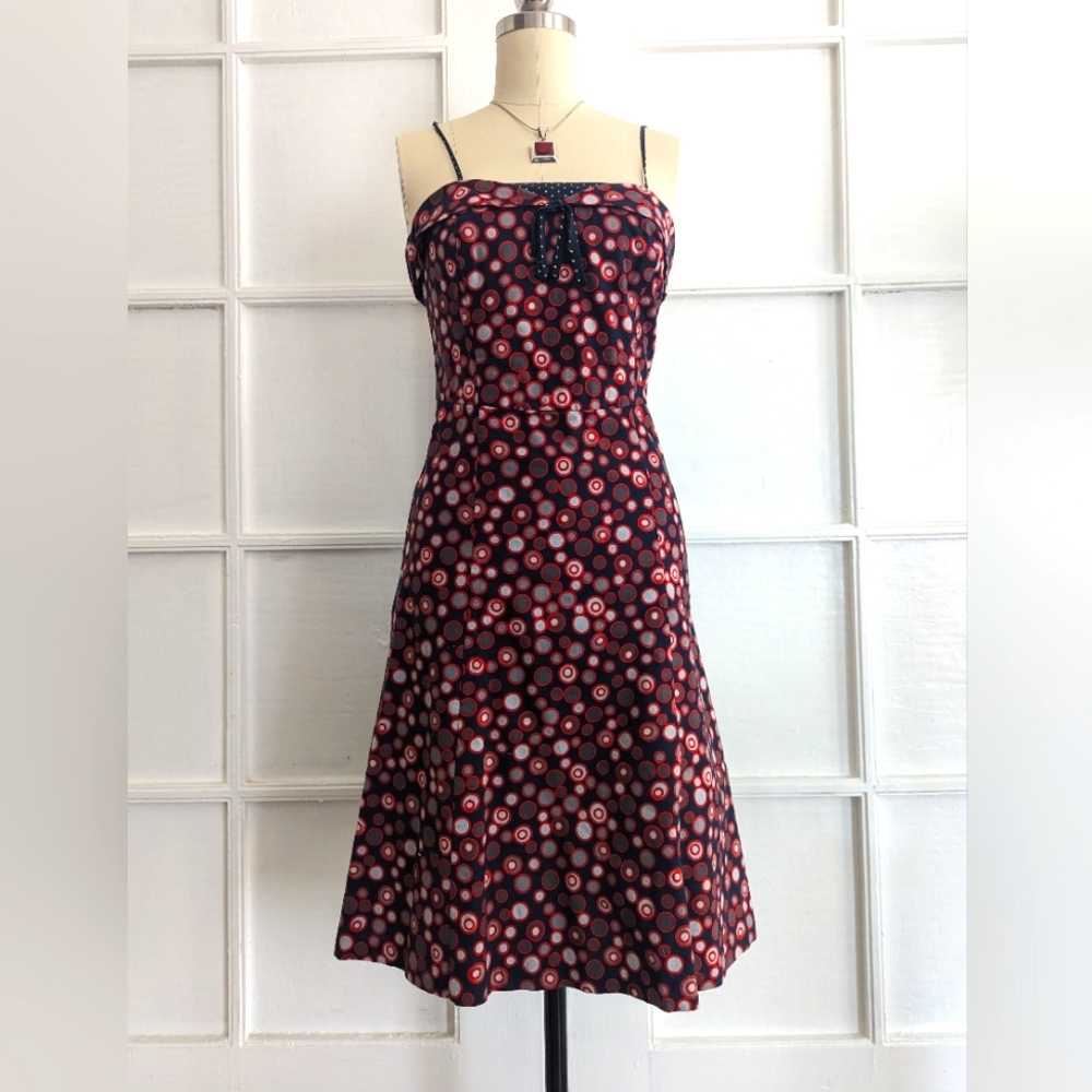 Marc Jacobs Navy, Grey, and Red dots A-line dress.